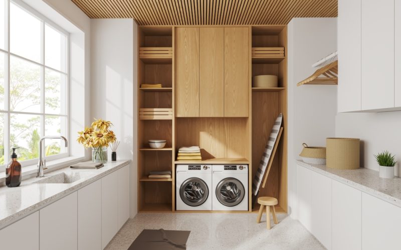 White,Modern,Design,Apartment,Interior,With,Laundry,Room,With,Sink,